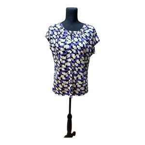 Notations White, Purple & Black Cap Sleeve Blouse with Peter Pan Collar